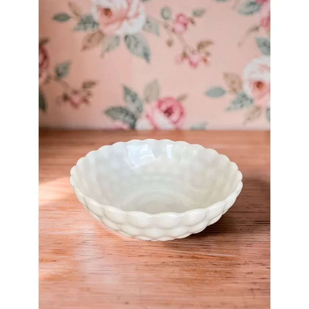 Vintage Anchor Hocking Fire King Bubble Milk Glass Bowl White Scalloped MCM